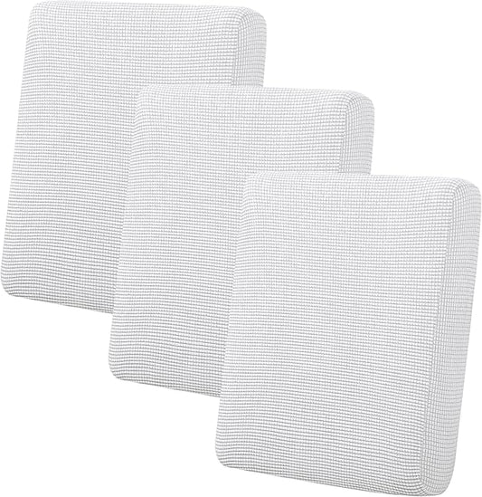 Easy-Going Stretch Individual Chair Couch Cushion Cover Sofa Cushion Furniture Protector Sofa slipcover Soft Flexibility with Elastic Bottom (3-Piece Sofa Cushion Cover, Snow White)