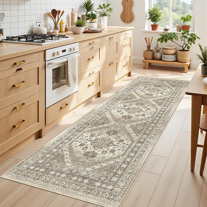 Kitchen Runner Rug Non Slip Washable 2.5x8, Soft Low Pile Entryway Rug Runners for Hallways,Carpet Runner for Living Room,Kitchen, Laundry, Bathroom(Brown,2.5'x8')