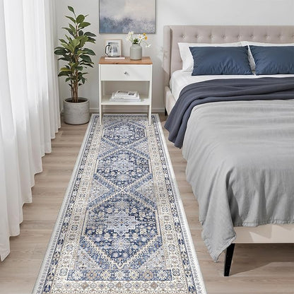 zesthome Washable Runner Rug 2.5x8 - Stain Resistant Entryway Rug,Ultra-Thin Kitchen Rugs, Anti Slip Backing Runner Rugs for Entrance Laundry Room Indoor Hallway (Blue/Beige,2.5'x8')