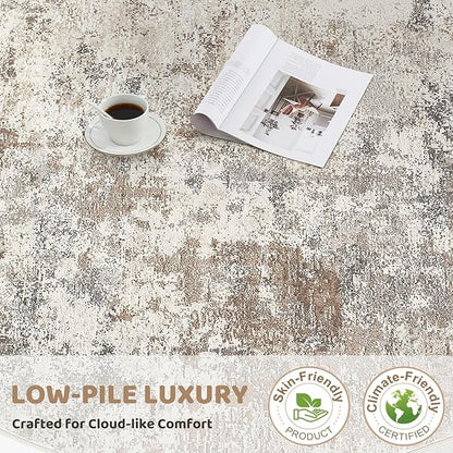 UERMEI 3X12 Washable Runner Rug for Hallway: Soft Neutral Modern Abstract Area Rug - Non-Slip Low Pile Long Throw Indoor Carpet for Kitchen Entryway Kitchen Bedroom Laundry- Brown Grey