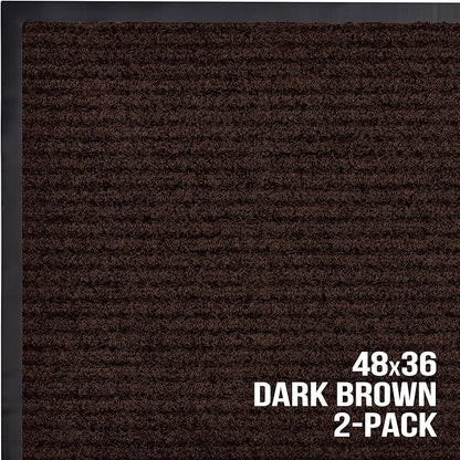 Sierra Concepts Front Door Mat X-Large Welcome Floor Mats - Entryway Indoor Outdoor Entrance Doormat, Patio, Porch, Muddy Dog Shoe, Inside Outside Low Profile 48x36in, 2-Pack Dark Brown