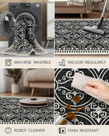 Latte&Fog 6x9 Area Rugs for Living Room Bedroom, Large Vintage Washable Rug, Boho Non Slip Low Pile Carpet for Indoor Dining Room, Office, Dorm, Classroom, Farmhouse and Home Office