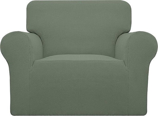 Easy-Going Stretch Chair Sofa Slipcover 1-Piece Couch Sofa Cover Furniture Protector Soft with Elastic Bottom for Kids, Pet. Spandex Jacquard Fabric Small Checks (Chair, Greyish Green)
