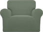 Easy-Going Stretch Chair Sofa Slipcover 1-Piece Couch Sofa Cover Furniture Protector Soft with Elastic Bottom for Kids, Pet. Spandex Jacquard Fabric Small Checks (Chair, Greyish Green)