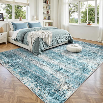 LEPEII 5x7 Area Rugs, Abstract Rugs for Living Room, Indoor Non-Slip Washable Rug for Bedroom, Dining Room, Low Pile Home Decor Neutral Area Rug-Blue