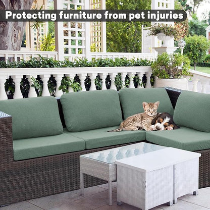 8Pcs Outdoor Cushion Covers, Patio Cushion Covers,Stretch Elastic Slipcovers, Replacement Washable Furniture Protector for Patio Couch,Thick Jacquard Fabric(Matcha Green, Cover Only)
