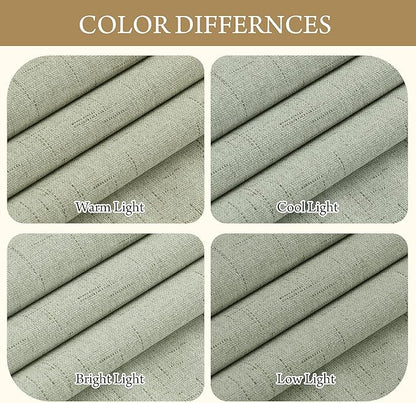 RYB HOME 100% Blackout Sage Green Linen Curtains, Light & Heat Blocking Thermal Privacy Protection Neutral Window Drapes for Living Room Bedroom, 52" W x 84" L, 2 Panels Set