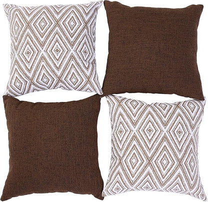 HPUK Decorative Throw Pillow Covers Set of 4 Geometric Design Linen Cushion Cover for Couch Sofa Living Room, 20"x20" inches, Chocolate