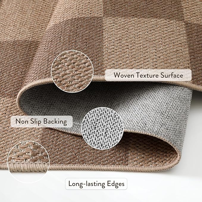 Lahome Colette Checkered Easy Jute Kitchen Runner, 2x8 Washable Indoor Outdoor Runner Rug, Checkerboard Non Slip Non Shedding Neutral Carpet for Hallway Entryway Foyer