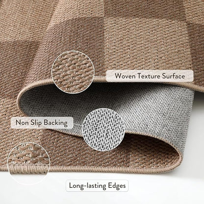 Lahome Colette Checkered Easy Jute Kitchen Runner, 2x8 Washable Indoor Outdoor Runner Rug, Checkerboard Non Slip Non Shedding Neutral Carpet for Hallway Entryway Foyer