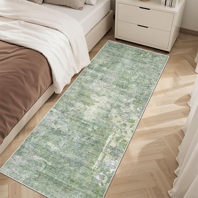 Runner Rug 2x6 Washable Non-Slip Kitchen Runner Rugs for Bathroom Laundry Room Green/Ivory Vintage Floor Carpet Runners for Hallway Entryway