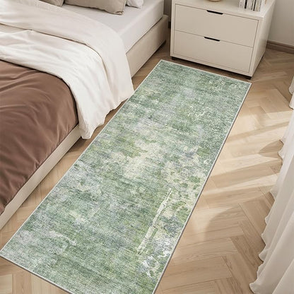 Runner Rug 2x6 Washable Non-Slip Kitchen Runner Rugs for Bathroom Laundry Room Green/Ivory Vintage Floor Carpet Runners for Hallway Entryway