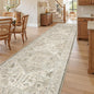 Madane 3x12 Hallway Runner Rug - Non Slip Washable 12ft Runner for Hallways Soft Vintage Kitchen Rugs Low-Pile Carpet Runner for Entryway Bathroom Thin Floor Mat for Bedroom Dining Room, Ivory/Brown