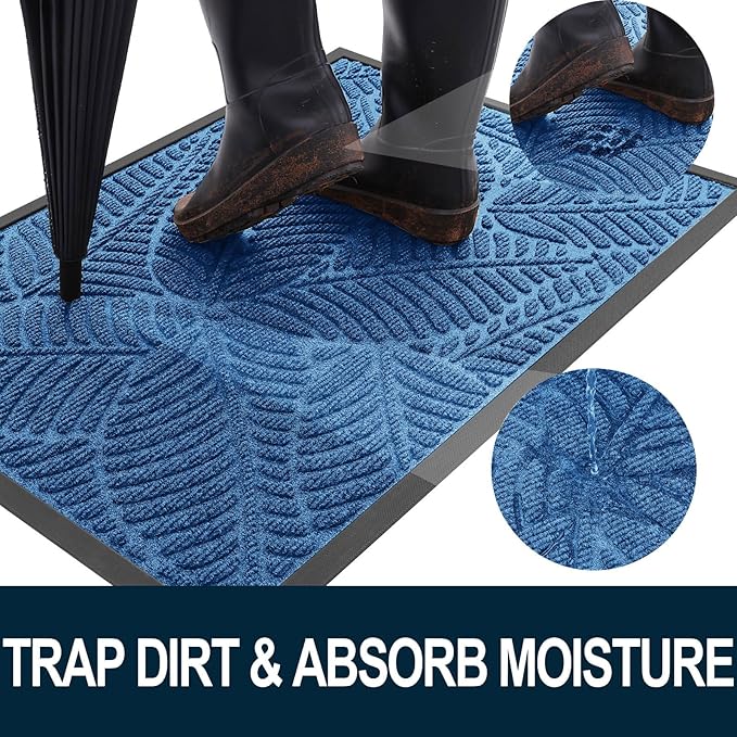 Colorxy Waterproof Doormat, Sturdy Natural Rubber Front Door Mats, Non Slip Low Profile Indoor Outdoor Entrance Mat, Stain Resistant Easy Clean Floor Mat for Patio or Entryway, 59''x36'', Light Blue