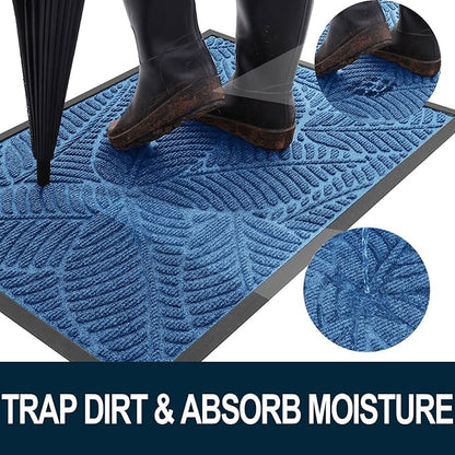 Colorxy Waterproof Doormat, Sturdy Natural Rubber Front Door Mats, Non Slip Low Profile Indoor Outdoor Entrance Mat, Stain Resistant Easy Clean Floor Mat for Patio or Entryway, 59''x36'', Light Blue