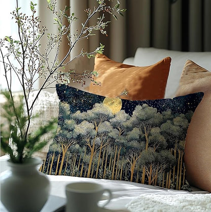 Rustic William Morris Night Forest Green Moon Decor Pillow Covers 12x20,Vintage Botanical Nature Landscape Decorative Throw Pillow Covers for Home Bedroom Living Room