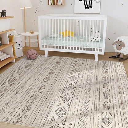 Nakagishi 10x14 Area Rugs Living Room: Washable Boho Large Neutral Soft Farmhouse Rug Stain Resistant Modern Moroccan Non-Slip Indoor Carpet for Bedroom Nursery Kids Office Dining Room - Dark Brown