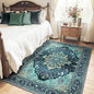 Area Rugs 4'x5' Washable Non-Slip, Floral Vintage Distress Print Pattern Medallion Carpet for Living Room Bedroom Dining Room, Teal Green Lake Blue Turquoise