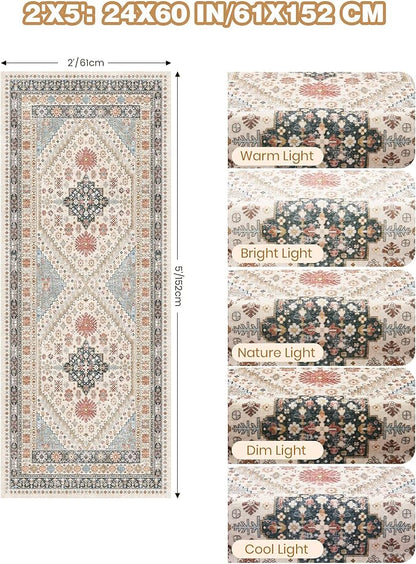 2x5 Rug Runner Washable for Entryway, Soft Bathroom Rugs with Non-Slip Backing,Vintage Low Pile Stair Runner, Small Kitchen Carpet for Hallways, Laundry Room(Blue/Red/Multi,2'x5')