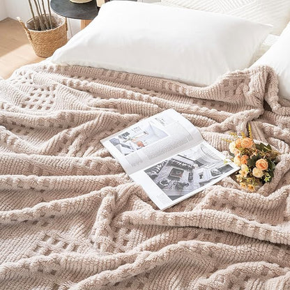 90x104 Inch Brown Waffle Queen Blanket - Soft & Fluffy Fleece, Neutral Tan Color, Cute & Aesthetic, Perfect for Sofa, Couch, Bed, Living Room & Bedroom, All-Season Use, Plush & Cozy Decorative Blanket