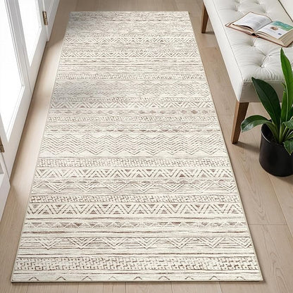 Ksrau 2x5 Hallway Runner Rug - Moroccan Non Slip Long Rug for Entryway Soft Low-Pile Washable Neutral Rugs for Kitchen Small Waterproof Indoor Floor Carpet for Bedroom Bathroom Laundry 2x5 Beige