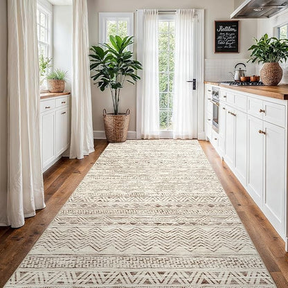 4x8 Washable Hallway Runner Rug：Moroccan Non-Slip Wide Runners for Entryway Kitchen Soft Modern Geometric Low-Pile Rugs for Living Room Thin Waterproof Carpet for Bedroom Bathroom Laundry(Beige,4x8)