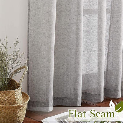NICETOWN Charcoal Grey Linen Curtains for Bedroom 48 inch Long, Grommet Flax Semi Sheer Short Window Treatments Privacy with Light Filtering Drapes for Kids Room, 2 Panels, W36 x L48