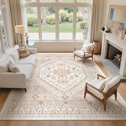 zesthome 9x12 Area Rugs for Living Room,Non-Slip Backing Washable Rugs,Vintage Large Area Rug，Stain Resistant Home Decor Rug