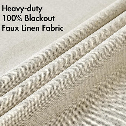 MIULEE 100% Blackout Linen Textured Curtains for Bedroom Solid Thermal Insulated Cream Grommet Room Darkening Curtains & Drapes Luxury Decor for Living Room Nursery 42 x 84 Inch (2 Panels)