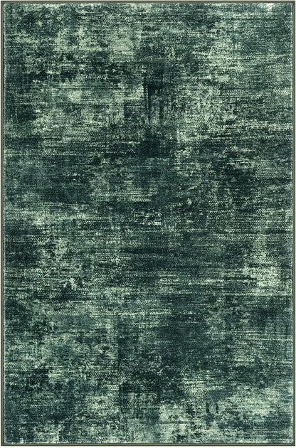 IOHOUZE Abstract Area Rug 3x5 Ft Washable Rugs for Entryway Indoor, Non Slip Kitchen Rug Printed Faux Wool Throw Rugs, Indoor Door Mat for Door Entrance Foyer Living Room, Dark Green