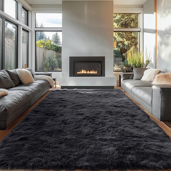OLANLY 6x6 Area Rugs for Living Room Bedroom, Machine Washable Soft Fluffy Shaggy Bedside Rug, Indoor Floor Carpet for Kids Girls and Boys, Dorms, Nursery Rooms, Home Decor Aesthetic, Black