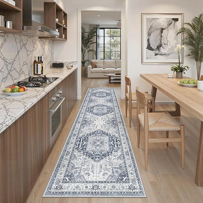 Madane Washable Runner Rug - 2x8 Runners for Hallways Kitchen Non-Slip Runner Rugs Ultra-Thin Laundry Room Rug Throw Carpet Runner for Entrance Living Dinning Room Foyer (Navy/White, 2 x 8)
