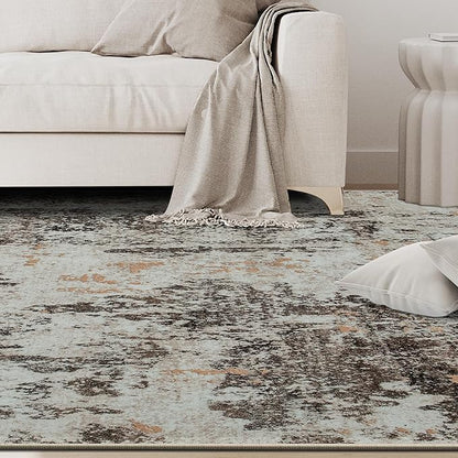 8x10 Area Rugs for Living Room Rug Washable: Abstract Large Rug for Dining Room Bedroom Carpet Non Slip 8 by 10 Indoor Modern Nursery Home Office Brown Beige