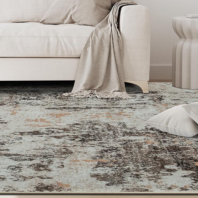 6x9 Area Rugs for Living Room Rug Washable: Abstract Rug for Dining Room Bedroom Carpet Non Slip 6 by 9 Indoor Modern Nursery Home Office Brown Beige