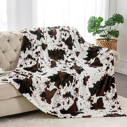 BEDELITE Cow Print Throw Blanket Twin Size for Couch & Bed, 300GSM Cute Plush Cozy Fuzzy Blanket 60x80 inches, Super Soft Warm Lightweight Throw Blanket for Travel Camping, Brown