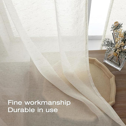 Simplebrand Natural Linen Textured Sheer Curtains 72 inches Long 2 Panels, Rod Pocket Solid Color Window Sheer Curtain Panels, Elegant Curtains & Drapes for Living Room, Bedroom (40" W x 72" L)