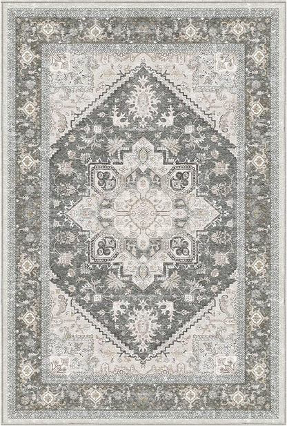 OPPODREAM Soft Area Rugs 5x7, 5x7 Washable Rug with Non Slip Backing, 5 x 7 Faux Cashmere Low-Pile Carpet, Greenish Grey