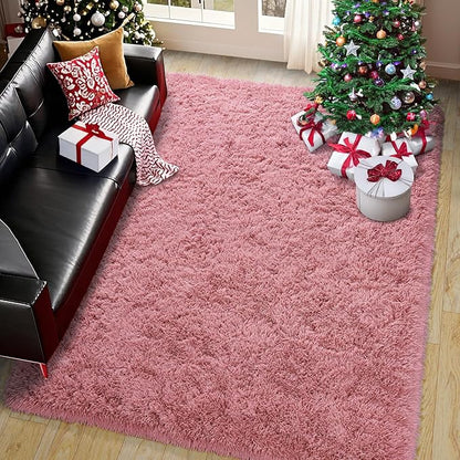 Pionblank Super Fluffy Area Rug for Living Room 5x7 Feet, Modern Indoor Shaggy Carpet, Soft Plush Non Slip Rugs for Bedroom Kids Room Teens Dorm Cloakroom Home Decor, Blush