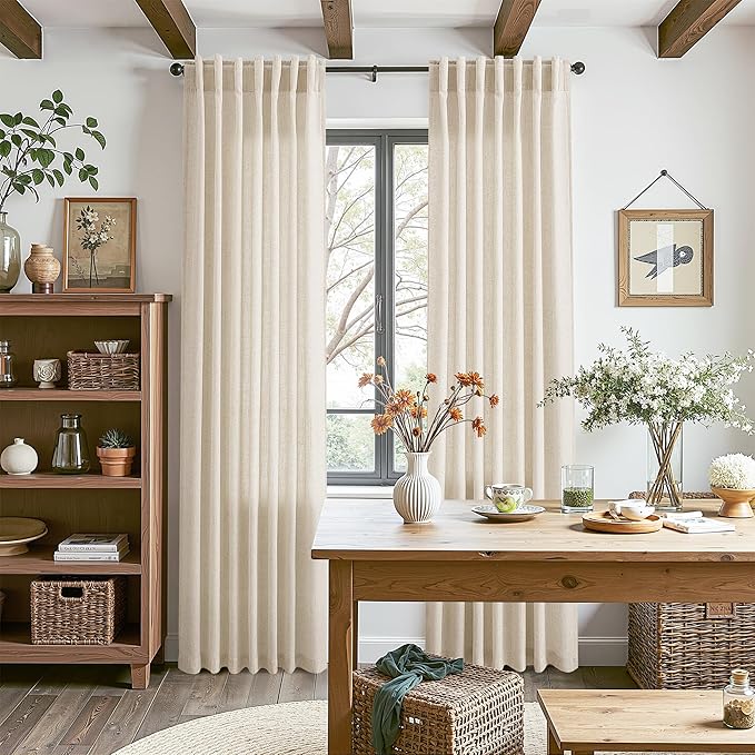 Cream Beige Linen Curtains for Living Room 105 Inches Long Light Filtering Semi Sheer Curtain Back Tab Modern Farmhouse Decor Elegant Luxury Coastal Drapes for Bedroom Dinner Room 52x105, 2 Panels