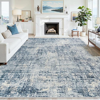9x12 Area Rugs for Living Room Washable Rug: Anti-Skid Abstract Modern Living Room Rug Soft Thin Carpets Indoor Floor Non-Shedding Carpet for Bedroom Dining Farmhouse Nursery Home Office Blue Gold