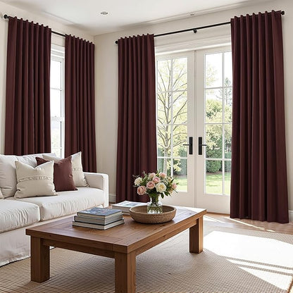 Guken 100% Blackout Curtains 84 Inch Length 2 Panels Set for Living Room Bedroom Back Tab Thermal Insulated Black Out Linen Drapes Room Darkening Reddish Brown,52x84