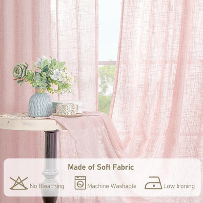 LAMIT Linen Curtains 90 Inch for Living Room, Back Tab and Rod Pocket Linen Textured Farmhouse Curtains Light Filtering Drapes for Bedroom/Dining Room, Pink, Set of 2, 52 x 90 Inch