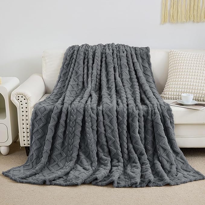 Aganear Twin Blanket - 3D Stylish Design, Luxury Portable Lightweight Blanket Super Soft, Fluffy, Warm, Cozy, Fuzzy for Couch Living Room Bed Outdoors Office Travel(60"×80", Gray)