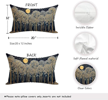 Rustic Dark William Morris Night Forest Moon Decor Pillow Covers 12x20,Vintage Gold Botanical Nature Landscape Decorative Throw Pillow Covers for Home Bedroom Living Room