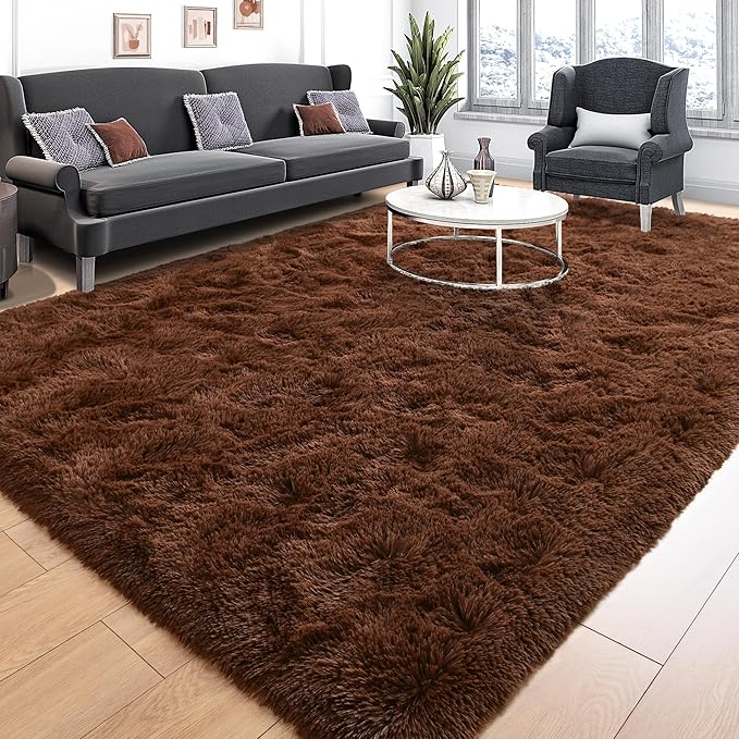Tepook Area Rugs 9x12 for Living Room, Super Soft Fluffy Rugs for Bedroom, Modern Shaggy Rug Fuzzy Carpets for Kids, Plush Indoor Nursery Home Decor Rug with Non-Slip Bottom, Brown