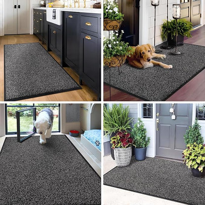 Mibao Front Door Mat, Dirt Trapper Welcome Mat for Outdoor Indoor, Non-Slip Waterproof Doormat, Durable Machine Washable Low Profile Entry Rug for Back Door Outside Patio Porch, 72" x 24", Grey