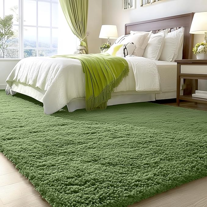 OLANLY 5x7 Machine Washable Large Area Rugs for Living Room, Bedroom, Soft Fluffy Shaggy Bedside Rug, Indoor Floor Carpet for Kids Girls and Boys, Dorms, Nursery, Home Decor Aesthetic, Green
