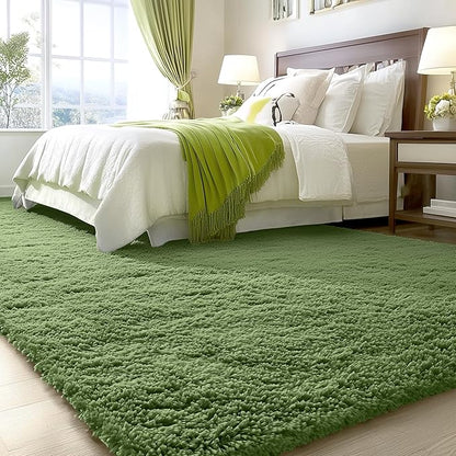 OLANLY 5x7 Machine Washable Large Area Rugs for Living Room, Bedroom, Soft Fluffy Shaggy Bedside Rug, Indoor Floor Carpet for Kids Girls and Boys, Dorms, Nursery, Home Decor Aesthetic, Green