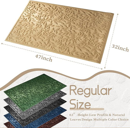 Beige Leaves Outdoor Indoor Entrance Door mat, Absorbent Durable Heavy Duty Welcome Front Door Mat,Thick Natural Rubber Back,Easy Clean Entryway Mat 47x32 Inch, Low Profile
