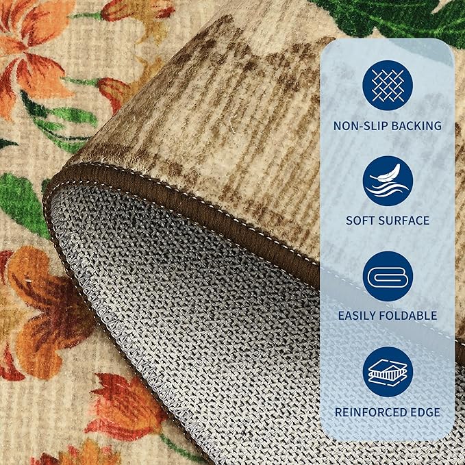 GarveeHome Floral Rug 2x6 Runners for Hallways, Boho Kitchen Runner Rugs Non Slip Bath Runners, Vintage Washable Runner Rug for Bedroom, Soft Long Rugs for Entryway Bathroom Laundry Dorm, Beige